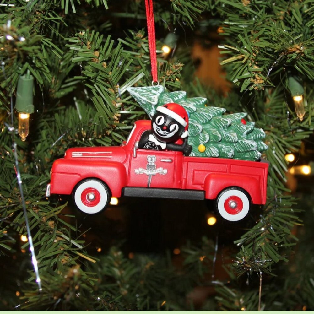 Kit-Cat Klock driving a red truck Christmas Ornament